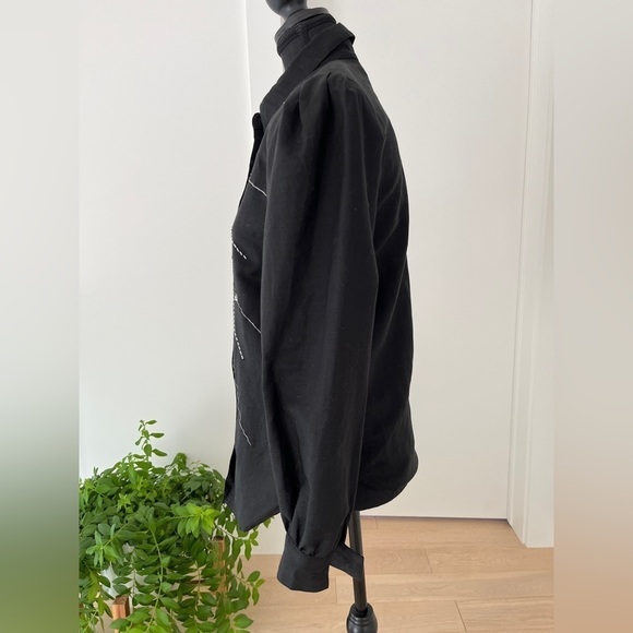 TOP TOPS Vintage Embellished Black Button Front Blouse Sequins Beads 80's Vibes - Picture 6 of 16